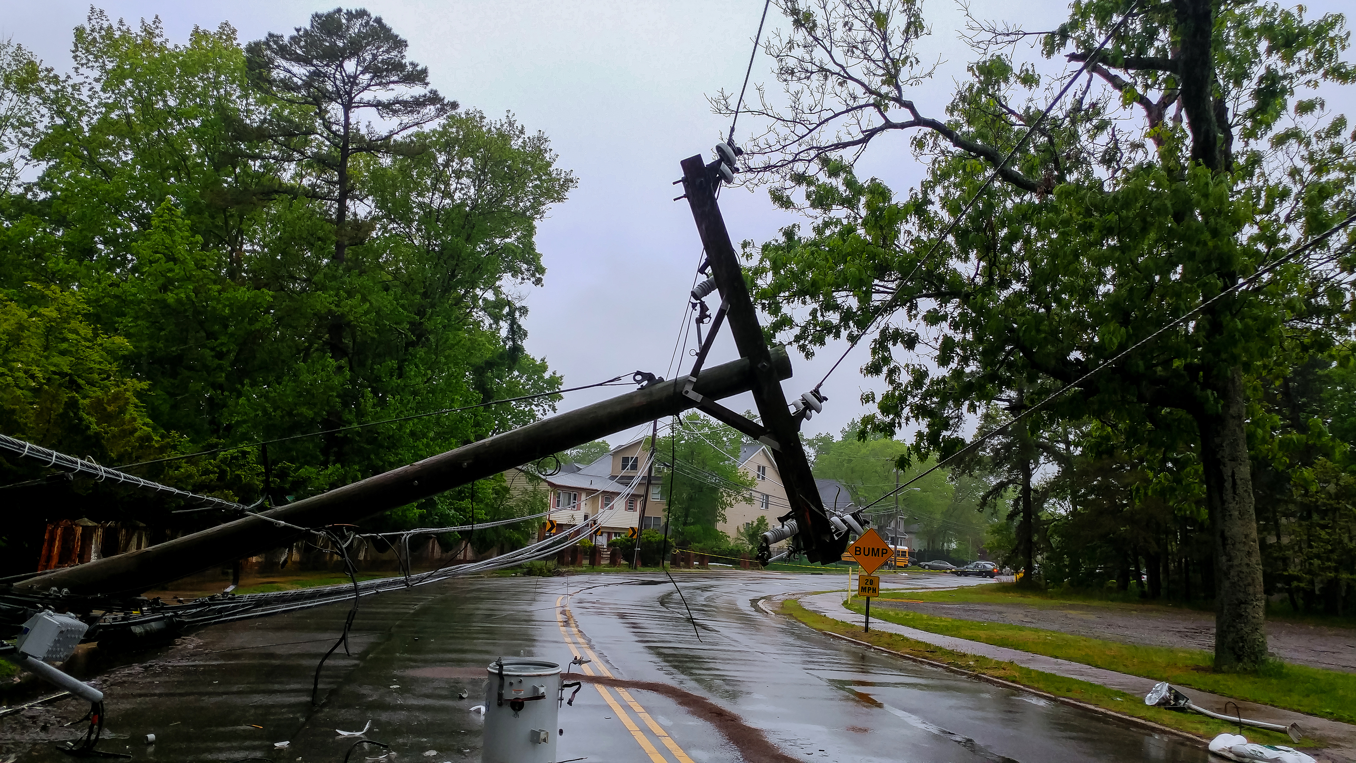 Electric poll fallen after a storm